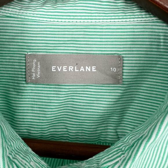 Everlane The Silky Cotton Relaxed Button Down Long Sleeve Shirt Green Striped 10 - Picture 8 of 8